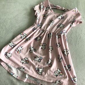 ONE STEP UP pink unicat pattern jersey knit dress with cutout back in size 2T